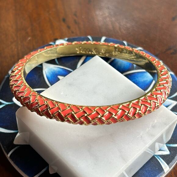 Lilly Pulitzer Basket Case Weave Orange Enamel Gold Tone Bangle Bracelet #629 - Picture 1 of 11